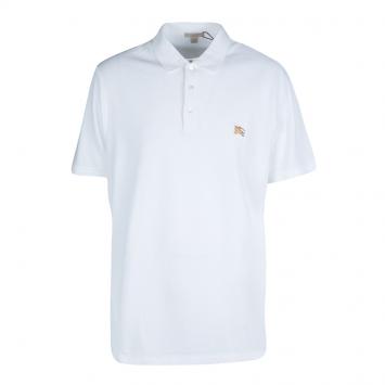 Pre Owned Burberry Brit White Honeycomb Knit Metal Logo Detail Short Sleeve Polo T-Shirt 3XL