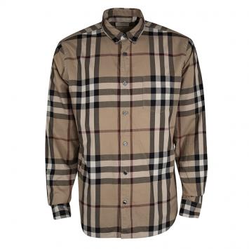 Pre Owned Burberry Brit Brown House Check Long Sleeve Button Down Shirt XL