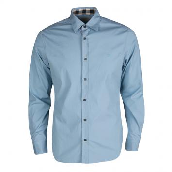 Pre Owned Burberry Brit Pale Blue Cotton Long Sleeve Button Front Shirt M