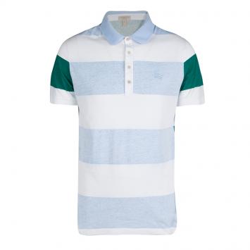 Pre Owned Burberry Brit Tricolor Contrast Striped  Short Sleeve Polo T-Shirt  L