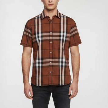 مملوكة مسبقًا Burberry Brown Check Print Poplin Short Sleeve Shirt L