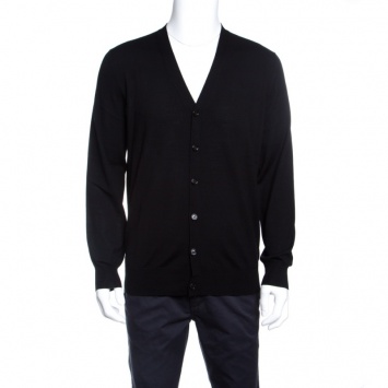 مملوكة مسبقًا Burberry London Black Merino Wool Long Sleeve Button Front Cardigan L