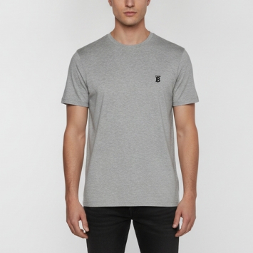 Pre Owned Burberry Grey Jersey Embroidered Logo Short Sleeve T-Shirt M