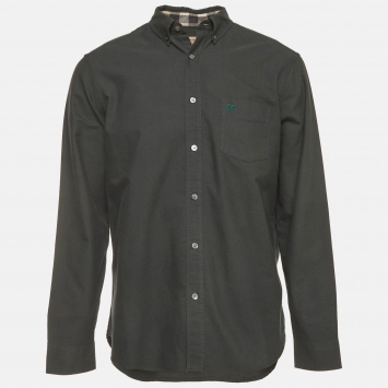 Pre Owned Burberry Green Logo Embroidered Cotton Button Down Shirt XL