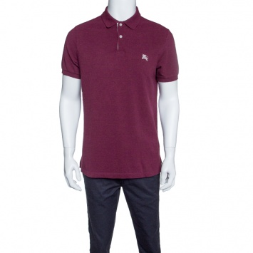 Pre Owned Burberry Brit Burgundy Honeycomb Knit Novacheck Placket Detail Polo T-Shirt L