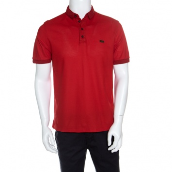 Pre Owned Burberry London Red Honeycomb Knit Polo T-Shirt L