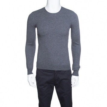 Pre Owned Burberry Brit Grey Merino Wool Novacheck Shoulder Detail Sweater M