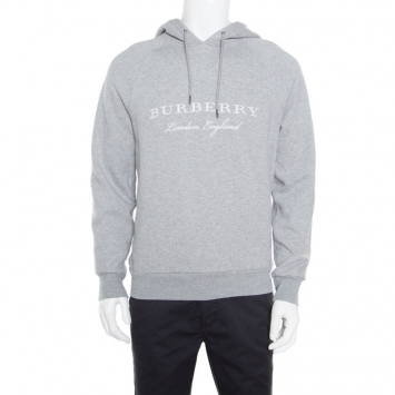 Pre Owned Burberry Grey Embroidered Hooded Sweatshirt S