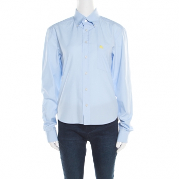 Pre Owned Burberry Brit Sky Blue Cotton Stretch Logo Embroidered Button Down Shirt S
