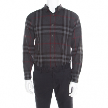 Pre Owned Burberry London Grey Checked Cotton Flannel Long Sleeve Button Front Shirt M