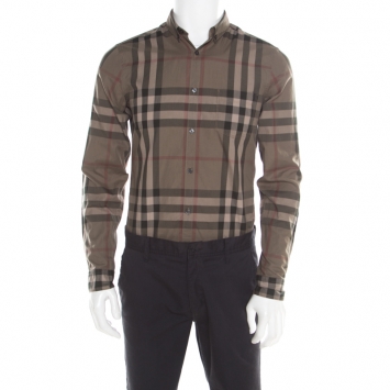 Pre Owned Burberry Brit Khaki Green Novacheck Cotton Long Sleeve Button Front Shirt S