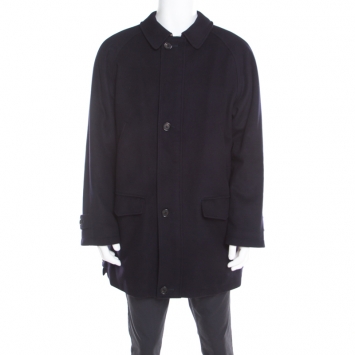 Pre Owned Burberry London Navy Blue Wool and Cashmere Zip Front Coat L