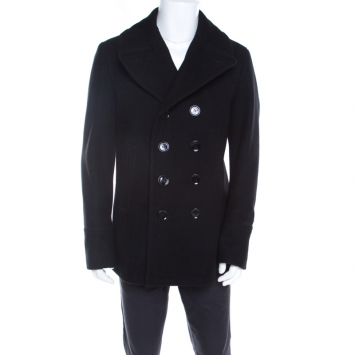 Pre Owned Burberry Brit Black Wool Eckford Double Breasted Coat L