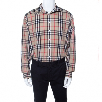Pre Owned Burberry London Beige Nova Check Long Sleeve Button Front Shirt XL