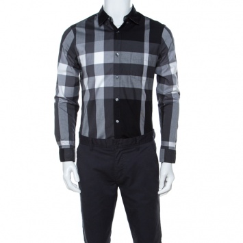 Pre Owned Burberry Brit Grey Checked Cotton Full Sleeve Button Down Shirt M