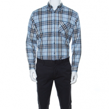 Pre Owned Burberry Blue Novacheck Cotton Blend Long Sleeve Button Front Shirt XL