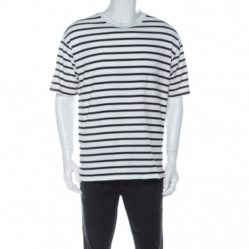 Pre Owned Burberry Black and White Stripe Nautical Print Cotton T Shirt M 