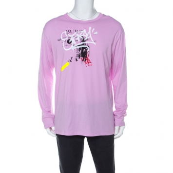 Pre Owned Burberry Mauve Cotton Graffiti Print Long Sleeve T-Shirt M