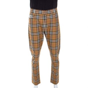 Pre Owned Burberry x Vivienne Westwood Beige Nova Check Zip Detail Trousers 3XL