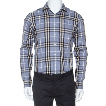 Pre Owned Burberry Grey Nova Check Cotton Long Sleeve Button Front Shirt S