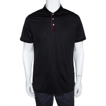 Pre Owned Burberry Black Stretch Cotton Contrast Trim Fitted Polo T- Shirt XL