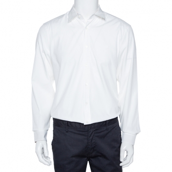 Pre Owned Burberry White Stretch Cotton Check Cuff Detail Long Sleeve Shirt L