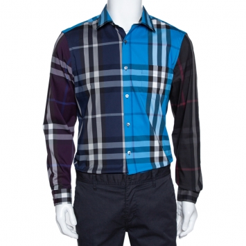 Pre Owned Burberry Colorblock Cotton Exploded Check Button Front Shirt L