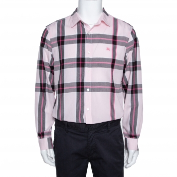 Pre Owned Burberry Pink Cotton Exploded Check Button Front Shirt XL