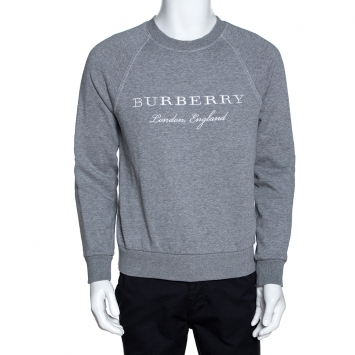 Pre Owned Burberry Grey Knit Logo Embroidered Crew Neck Jumper S
