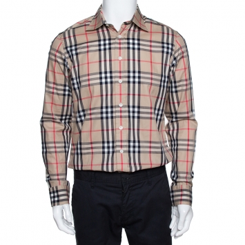 مملوكة مسبقًا Burberry Beige Nova Check Cotton Long Sleeve Shirt M