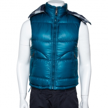 Pre Owned Burberry Brit Teal Down Quilted Hooded Reversible Jacket S