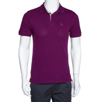 Pre Owned Burberry Brit Purple Cotton Pique Logo Embroidered Polo T Shirt S 