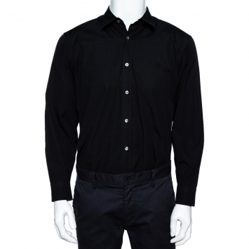 Pre Owned Burberry Black Stretch Cotton Poplin Long Sleeve Shirt L