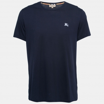 Pre Owned Burberry Navy Blue Cotton Crewneck T-Shirt XL
