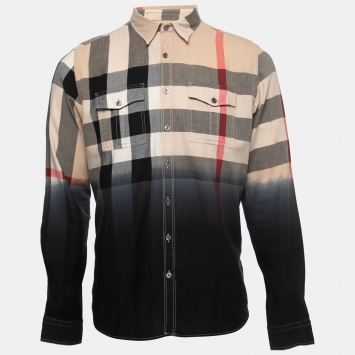 مملوكة مسبقًا Burberry Multicolor Ombre Cotton Nova Checkered Button Front Shirt L