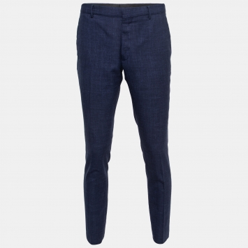 Pre Owned Burberry Blue Wool Blend Trousers S