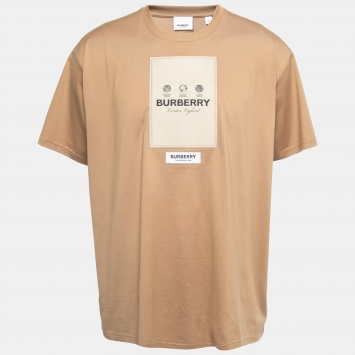 Pre Owned Burberry Brown Logo Patch Cotton T-Shirt XL