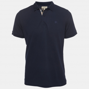 Pre Owned Burberry Navy Blue Cotton Pique Polo-Shirt L
