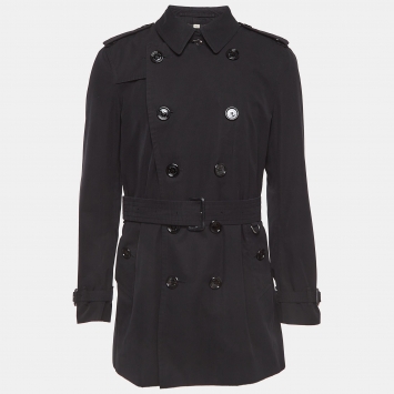 Pre Owned Burberry Black Cotton Double Breasted Sandringham Trench Coat XL