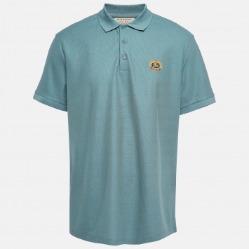 Pre Owned Burberry Blue Embroidered Cotton Pique Polo T-Shirt XXL