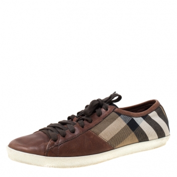 Pre Owned Burberry Brown Nova Check Canvas And Leather Cap Toe Low Top Sneakers Size 40
