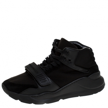 Pre Owned Burberry Black Nylon, Suede and Leather Lace Hi Top Sneakers Size 42