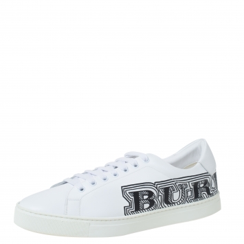 Pre Owned Burberry White Doodle Print Leather Sneakers Size 43