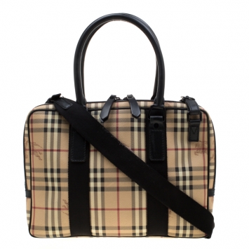 Pre Owned Burberry Beige/Black Haymarket Check PVC and Canvas Laptop Bag