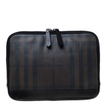 Pre Owned Burberry Black/Dark Brown Smoke Check PVC Laptop Sleeve