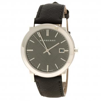 Pre Owned Burberry Silvered Black Stainless Steel Check Men's Wristwatch 39 mm