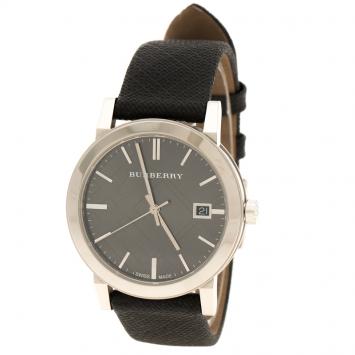 Pre Owned Burberry Silver Grey Stainless Steel Heritage BU9024 Men's Wristwatch 38 mm