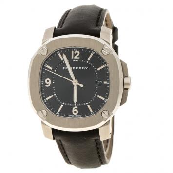 Pre Owned Burberry Black Stainless Steel The Britain BBY1501 Men's Wristwatch 37 mm