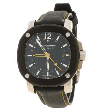 Pre Owned Burberry Black Stainless Steel The Britain GMT BBY1350 Men's Wristwatch 40 mm