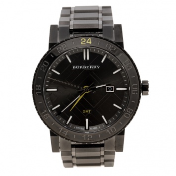 Pre Owned Burberry Grey Gunmetal Ion Stainless Steel GMT BU9340 Men's Wristwatch 43 mm